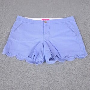 Lilly Pulitzer Shorts Womens 12 Blue Buttercup Stretch Scalloped Dobby Textured